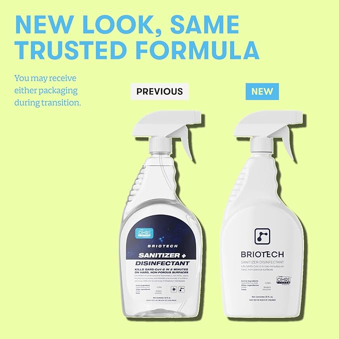 BRIOTECH Sanitizer Disinfectant Hypochlorous Spray, Kill 99.99% of Viruses & Bacteria, Control Mold, Eliminate Odor, Gentle for Nursery & Play Rooms, Food Contact Surface Sanitizer, 32 fl oz (4 Pack)