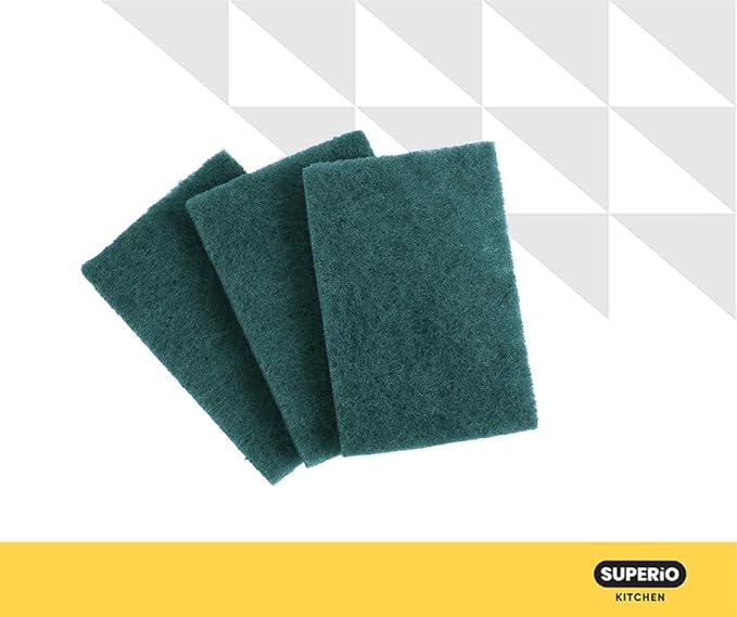 Scouring Pad Non-Scratching Scrubber Non-Scratch Cleaning Scrub Pads, Heavy Duty Scouring Pad, Reusable Kitchen Scrubbing Pad Pack of 5, Green, By Superio