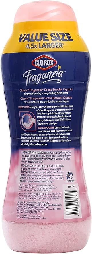 Clorox Fraganzia Laundry Scent Booster Crystals, In-Wash Fragrance Beads for Fresh-Smelling Clothes & Linens, Safe for All Fabrics & Colors, Easy-Pour Bottle, Rose Scent, 70 Oz - 6 Pack