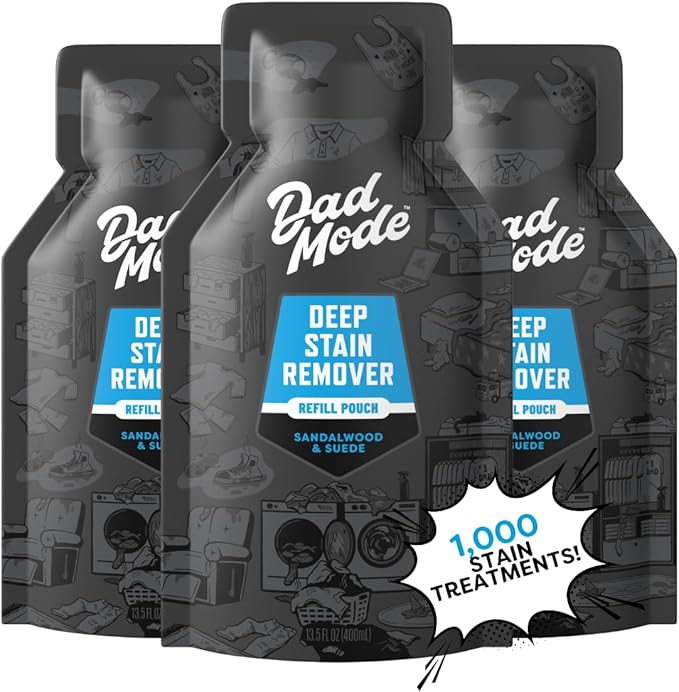 DadMode Laundry Stain Remover | 1000 Stain Treatments | 7-Enzyme Deep Cleaner & Odor Eliminator | 3-Pack Refill | Tough on Human, Food, & Pet Stains | Sandalwood & Suede