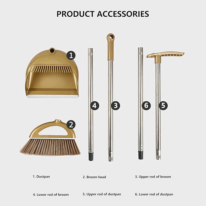 Upgrade Long Handle Broom with Stand Up Dustpan Combo Set for Home Kitchen