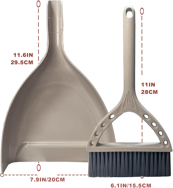 Mini Broom and Dustpan Set Small Dust pan and Brush Set Perfect for Desk Office Camping Dorm RV Essentials (Khaki)