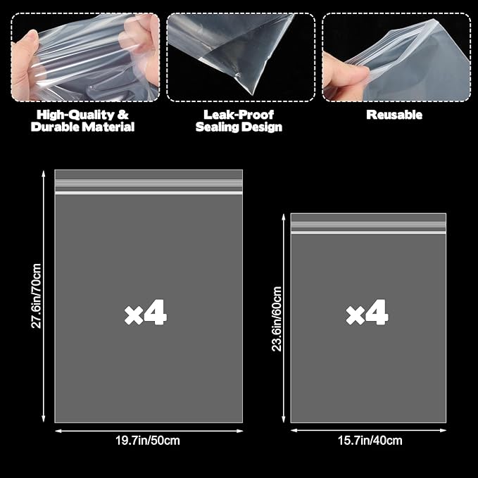 8 Pack Oven Rack Cleaning Bags, Thickened No Scrub Oven Rack Cleaning Bags Simple to Use Heavy Duty Reusable Leak-Resistant Bags for Deep Soaking Removable Metal Rack, Grill Grates, BBQ Racks