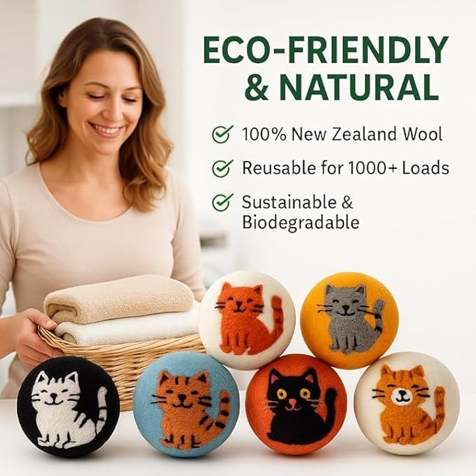Laundry Wool Dryer Balls | Natural Fabric Softener – Reusable, Eco-Friendly, Reduces Drying Time – Wool Balls Replaces Dryer Sheets - Laundry Balls for Dryer (Animals (Type 1) 3XL)