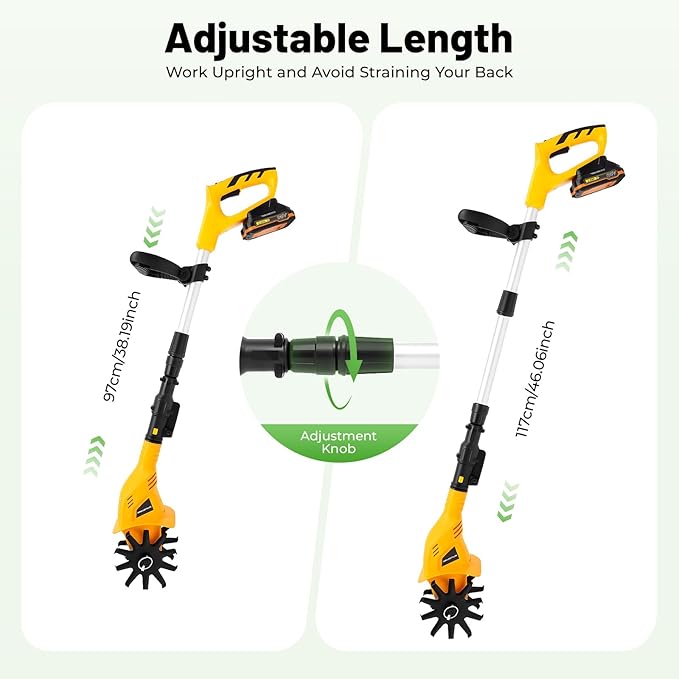 20V Cordless Tiller Cultivator,250RPM Handheld Electric Garden Tilling Tool with Extendable Pole, Mini Portable Rechargeable Battery Powered Tiller Rototillers for Gardening Farm Soil Cultivation