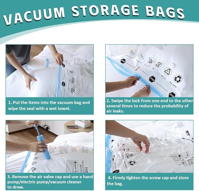 20 Pack Vacuum Storage Bags, Vacuum Seal Bags for Clothing, Comforters, Blankets, Space Saver Vacuum Storage Bags with Hand Pump. (4×Jumbo, 4×Large, 4×Medium, 4×Small, 4×Roll)