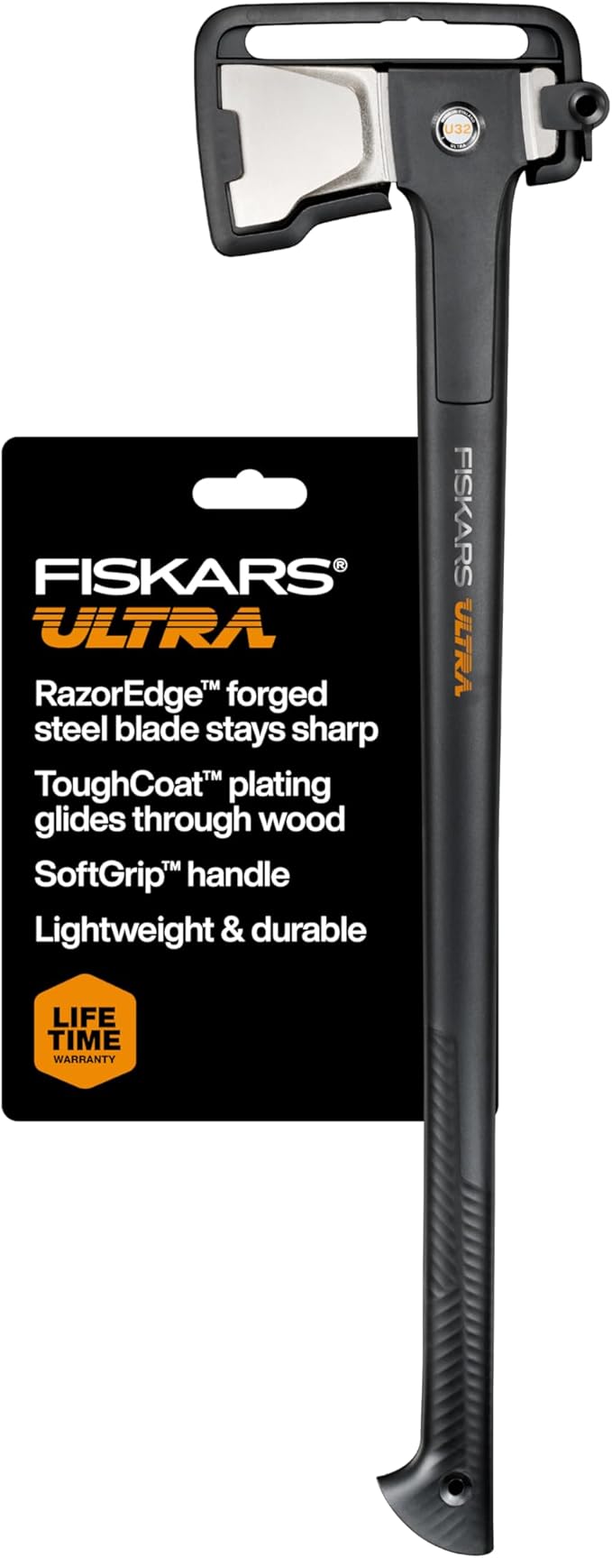 Fiskars Ultra Splitting Axe U32, Precision-Ground RazorEdge Double-Hardened Steel Blade Stays Sharp, Perfected Weight Balance & FiberComp Shaft for Large Log Splitting & Firewood, 32", Black