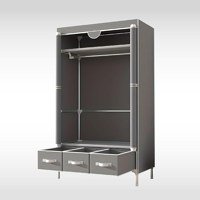 Portable Wardrobe Closet with Shelves & Drawers - Light Grey Oxford Fabric Clothes Organizer for Bedroom, Dorm Room - Waterproof, Easy Assembly No Tools Needed(35.4" x 17.7" x 67")