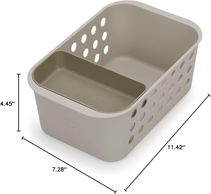 Joseph Joseph EasyStore - Bathroom essentials Storage Basket Organiser with Moveable tray, Ecru, Small (Pack of 2)