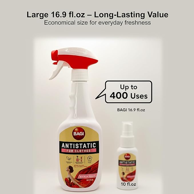 BAGI Anti Static Spray for Clothes – Fabric Refresher & Softener, Eliminates Static Cling, Prevents Shocks, Delicate Fresh Scent, Safe for All Fabrics, 16.9 fl.oz