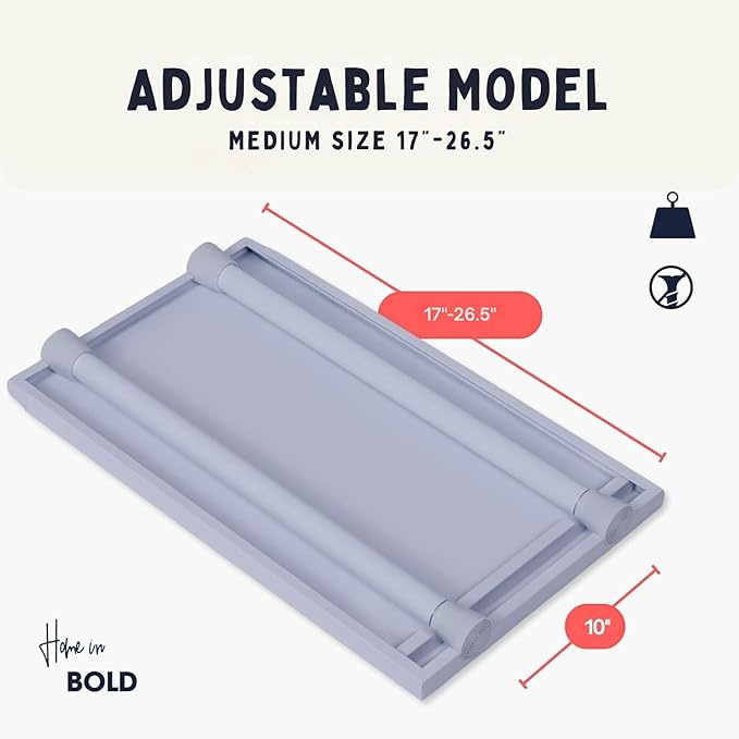 Home in Bold Tension Rod Shelving (17"-26.5" x 10") Expandable Closet Tension Shelf Storage Rack - No Drill Cabinet Tension Rod Shelf for Closet No-Slip