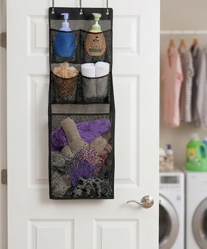 ALYER Multifunctional Over The Door Laundry Basket,Behind The Door Storage Organizer for Laundry,RV,Dorm,Bathroom,Bedroom,Pantry, Nursery,Kitchen,Black