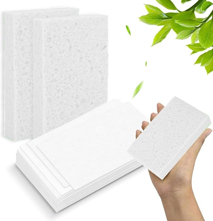 12 - Pack Non-Scratch Scrub Sponges - Sponges for Dishes and Washing Dishes, Cleaning Sponges for Kitchen Home Bathroom Cars, Funny Cut-Outs DIY for Kids (White)