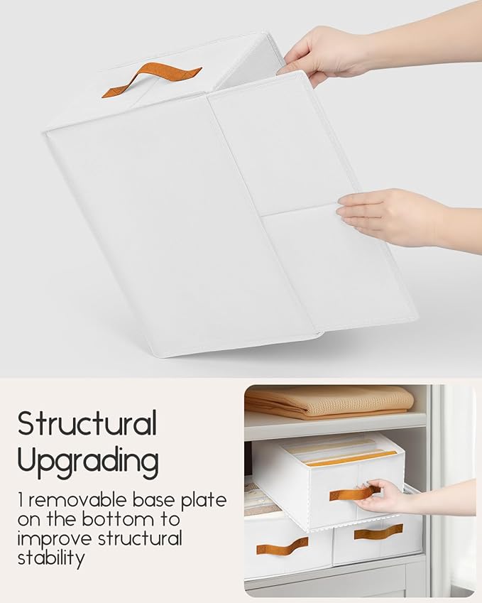 Homsorout Closet Organizers and Storage - Fabric Clothes Organizer with Handles, Foldable Jeans Organizer for Clothes, Drawer Organizer for Shirts, Bra, Sweater, Scarf, 4 Pack, White