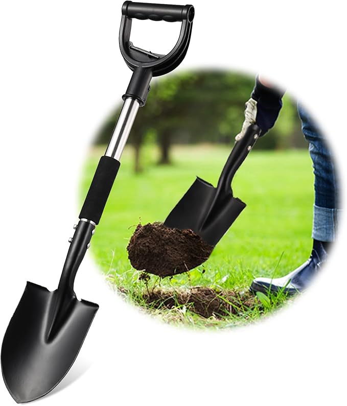 Shovel for Digging, 31" Compact Garden Shovel with D-Grip, Small Metal Spade Shovel for Gardening Camping, Kids Sand Beach Mini Spade, Portable