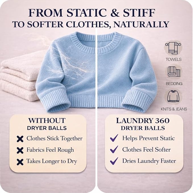 Wool Dryer Balls 6-Pack Set | Natural Fabric Softener Alternative | Reusable Laundry Balls | Eco Friendly Static Reduction