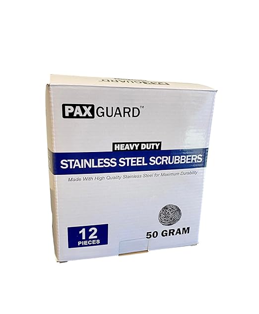 Stainless Steel Scouring Pads - Large 50g Heavy Duty Steel Wool Scrubbers (12 Pack) - Industrial & Commercial Use - Individually Wrapped