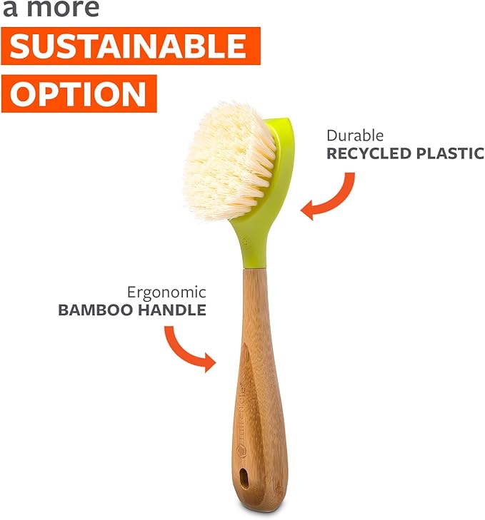 Full Circle Be Good - Bamboo Handle Dish Brush – Sustainable Kitchen Cleaning with Tough Bristles - Natural Dish Scrubber, Nonstick & Cast Iron Cleaner - Long Handle Brush for Dishes, Pots, and Pans