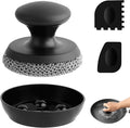 Cast Iron Scrubber Cleaner, Chainmail Scrubber for Cast Iron Pan Skillet, Dish Scouring Pad, 316 Stainless Steel Brush/Scraper for Metal Skillet Scrubbing, Wok, Dutch Oven Cleaning Kit - Thin Mesh