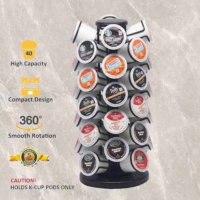 BLACKSMITH FAMILY K Cup Holders,K Cup Holder, K Cups Holder,K Cup Carousel, Coffee Pods Holder Storage Organizer Stand,No Assembly Required,Black (Holds 40 Pods/Heavy Duty Base)