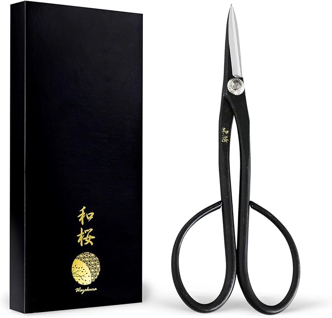 Wazakura Yasugi Steel Series Satsuki Bonsai Trimming Scissors, Made in Japan 7inch (180mm), Japanese Garden Snip Tools, Bonsai Tree Branch Leaf Pruning Shears - Yasugi Steel Satsuki Scissors