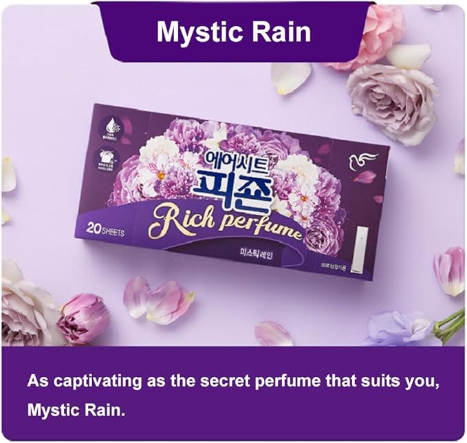 Aroma Dryer Sheets for Clothing Care System Compatible with LG Styler & Samsung Airdresser (20 sheets) (Mystic Rain)
