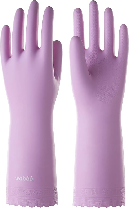 LANON wahoo Skin-Friendly Cleaning Gloves, Dishwashing Kitchen Gloves with Cotton Flocked Liner, Reusable, Non-Slip, Mauve Mist, Small