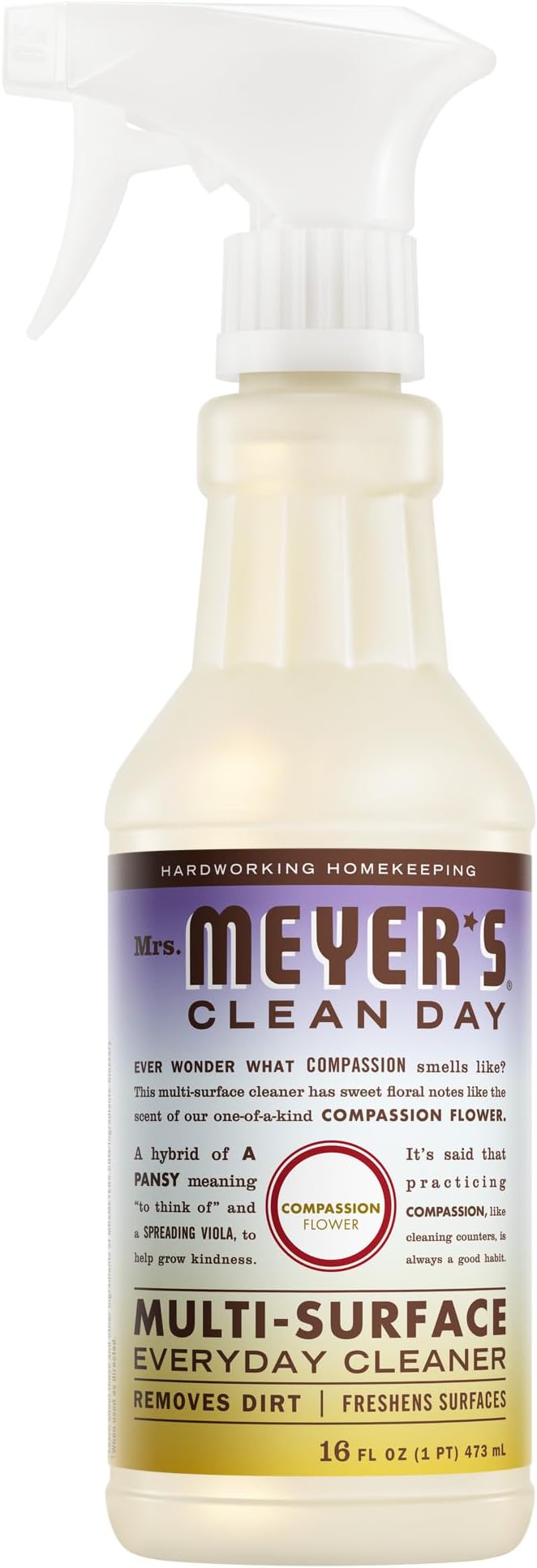 MRS. MEYER'S CLEAN DAY Multi-Surface Everyday Cleaner, Compassion Flower Scent, 16 Fl Oz Bottle
