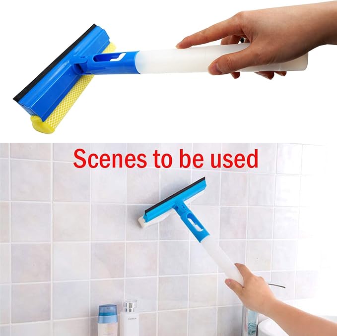 Car Window Cleaner Squeegee with Sponge and Rubber Blade Cleaning Tool Wiper with Spray Bottle 3 in 1 Multipurpose | for Indoor and Outdoor, Home, Car Window, Glass (1 Pack)