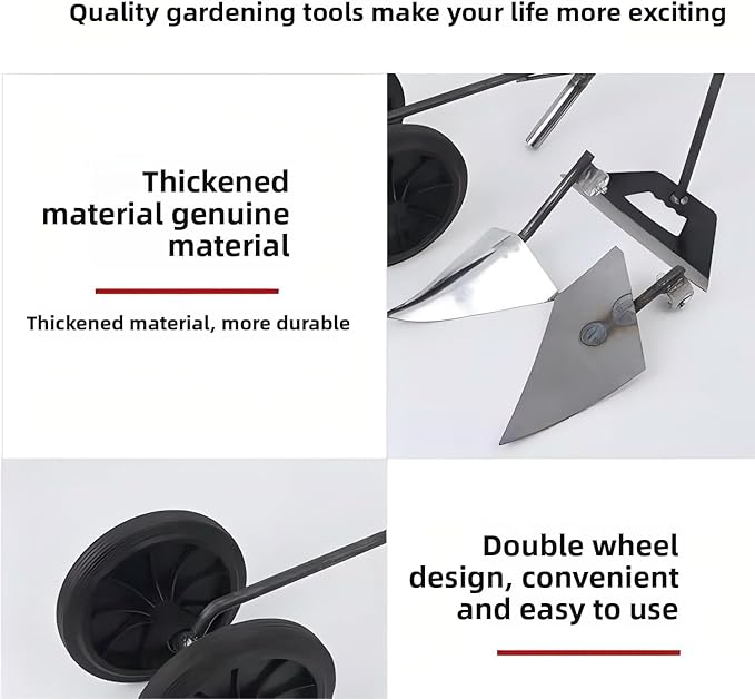 Weeding and Planting Double Wheels Hoe, Multi-Functional Soil Loosening/Trenching/Weeding Hand-Pushed Wheel Hoe Tools, Power-Assisted Weeding Scarifying Hoes, Tiller Gardens and Beds Tools