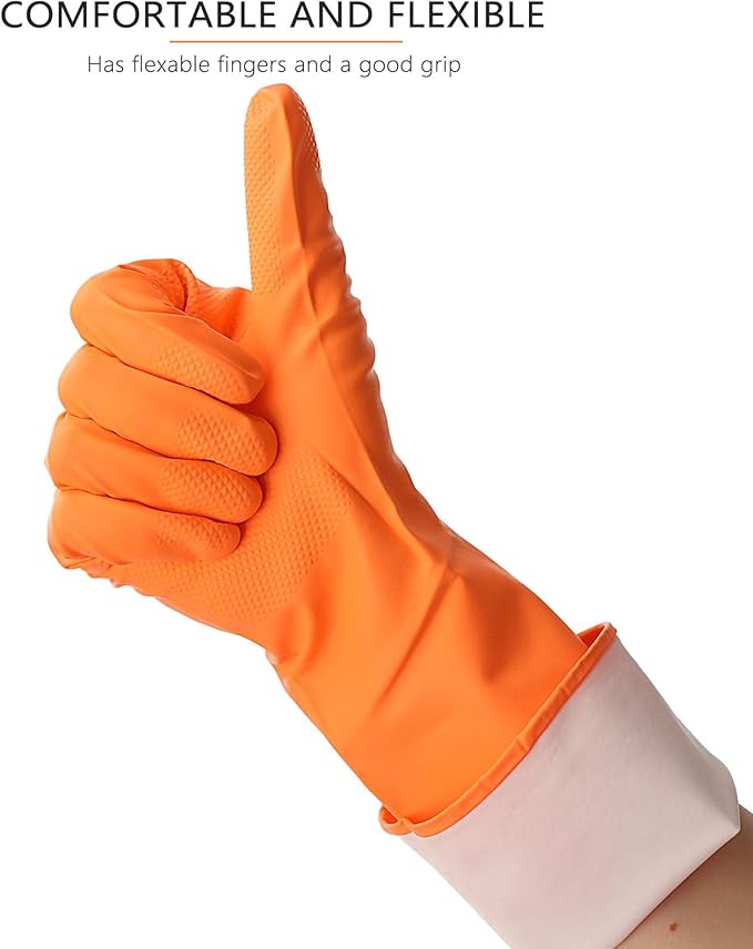3 Pairs Rubber Cleaning Gloves Latex Free Dishwashing Gloves - 13" Reusable Nitrile Gloves Large, Green+Orange+Red