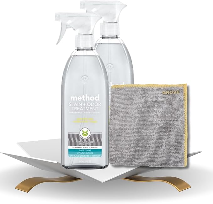 Spearmint Sage Scent Stain and Odor Remover Spray 20 oz Bundle with Microfiber Cloth - Plant-Based Stain Lifters & Odor Fighters for Carpets, Upholstery & More - (3 Items)