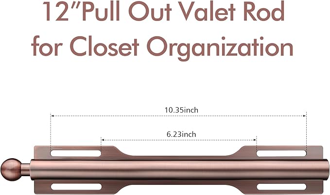 FIRJOY 12" Valet Rod for Closet Pull Out (2 Pack, Antique Copper)