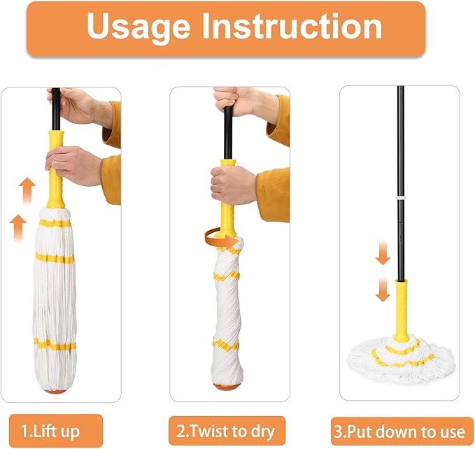 KeFanta Self-Wringing Twist Mop for Floor Cleaning, Long Handled Microfiber Floor Mop with Top Scouring Pad for Kitchen, Hardwood, Restaurant, Bathroom, Garages, Warehouses, Office,57-inch