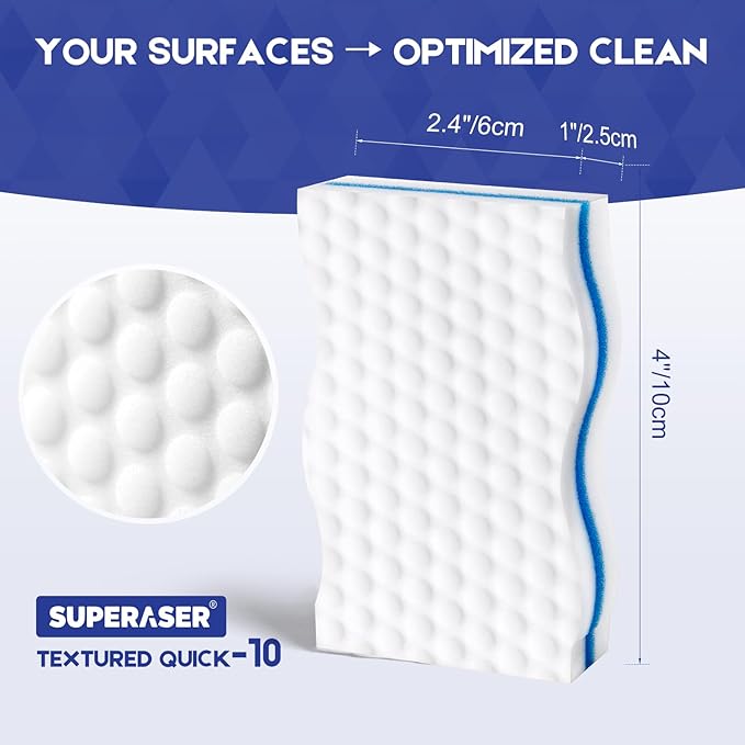 Magic Sponge Eraser,Tex-10 Scrub Melamine Sponges, Heavy Duty No Scratches (HD-PU-Durable 10-Pack)