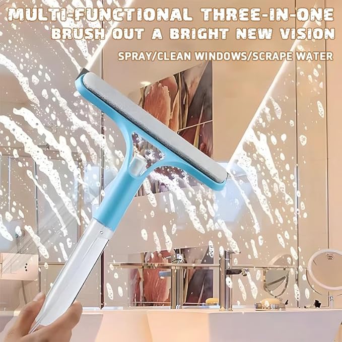 3 in 1 Window Cleaning Scraper,Window Squeegee with Sprayer for Glass,for Car, Kitchen Flooring and Tiles, etc. (White)