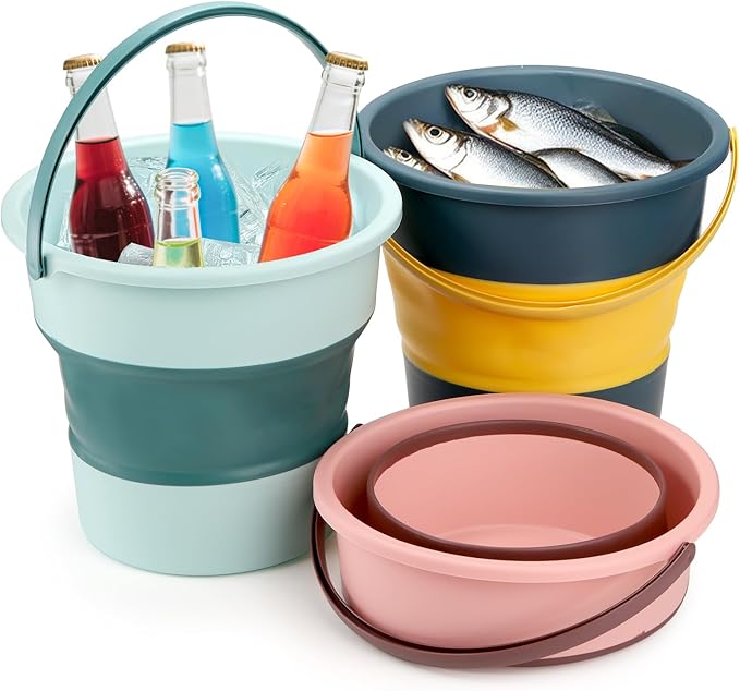 3 Pack 2.6 Gallon Collapsible Plastic Bucket, 10L Foldable Round Tub with Handle, Folding Portable Fishing Water Pail, Space Saving Outdoor Waterpot for Garden Camping Car Mop Cleaning Beach