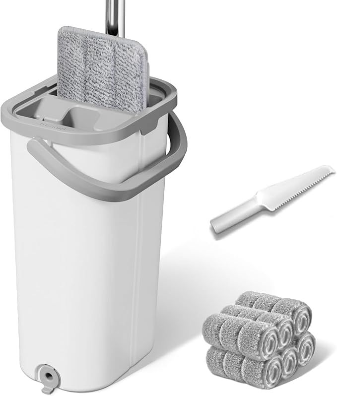 Mop and Bucket with Wringer Set: Wet Dry Separation System for Easy Floor Cleaning Rebound Head for Bathroom & Living Room Gift for Women