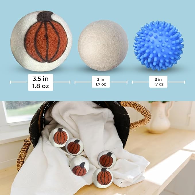 Ezhippie Quality Wool Dryer Balls - 6 XL Pumpkin Pack - 1000+ Loads - Pure Organic Wool - Reusable Natural Fabric Softener Perfect with Essential Oils, Reduce Clothing Static and Wrinkles