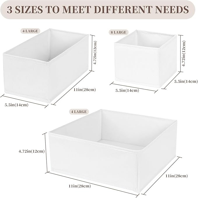 Drawer Organizer Clothes, 16 Pack Dresser Organizer Bins, Foldable Closet Organizers and Storage Fabric Dresser Bins, Shallow Drawer Dividers for Clothing, Underwears, Socks, Tie