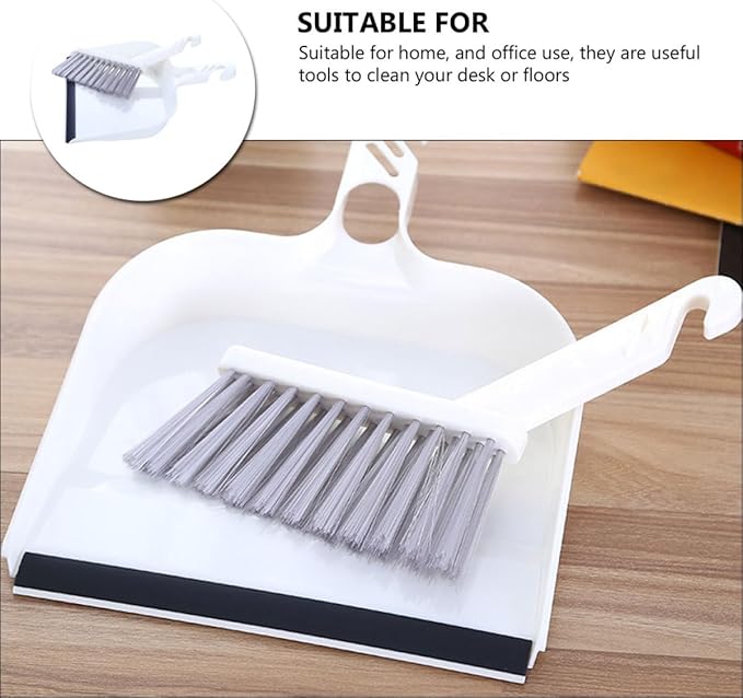 Uonlytech Mini Desktop Cleaning Set Small Broom and Dustpan Brush Set Portable White Handheld Cleaning Accessory for Home Office Keyboard Dust Removal