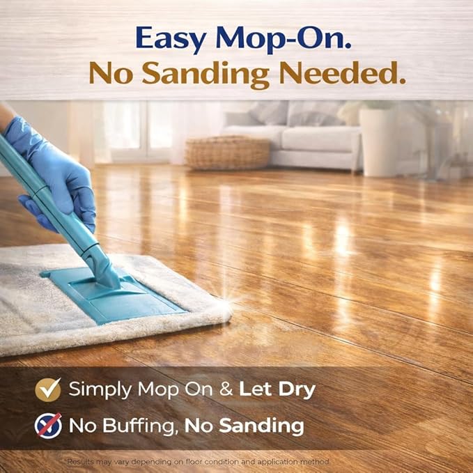 Floor Restore – High Solid Floor Restorer for Wood & Hard Floors, Concentrated Coating to Restore Shine & Cover Fine Scratches, Easy Mop-On Application