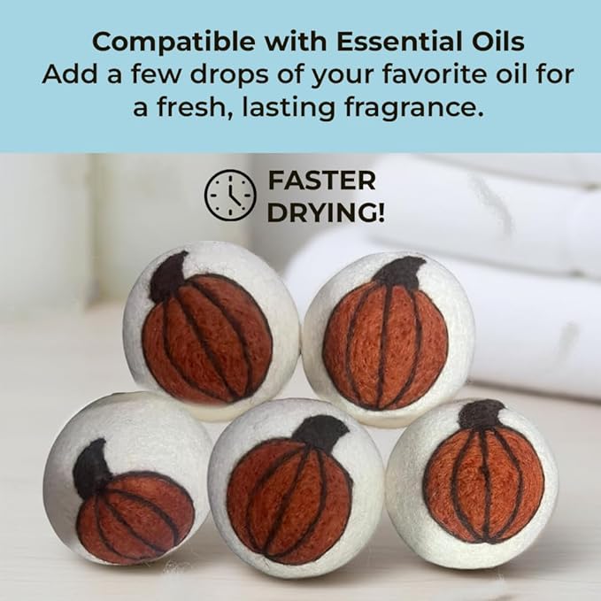 Ezhippie Quality Wool Dryer Balls - 6 XL Pumpkin Pack - 1000+ Loads - Pure Organic Wool - Reusable Natural Fabric Softener Perfect with Essential Oils, Reduce Clothing Static and Wrinkles