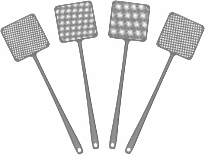 HARFINGTON 4pcs Fly Swatter 4.5"x4.5" Plastic Manual Heavy Duty Long Handle Fly Swatter for Home Indoor Outdoor, Silver