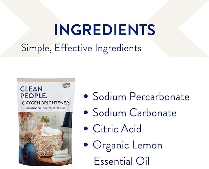 The Clean People Oxygen Brightener Stain Remover | Bleach Alternative, Simple Ingredients, Brightens Dull Whites AND Colors | 79 oz