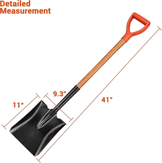 41" Square Shovel, Hardwood Handle, D-Grip, Garden Spading Tool,Flat Shovel for Construction, Landscaping, Gardening