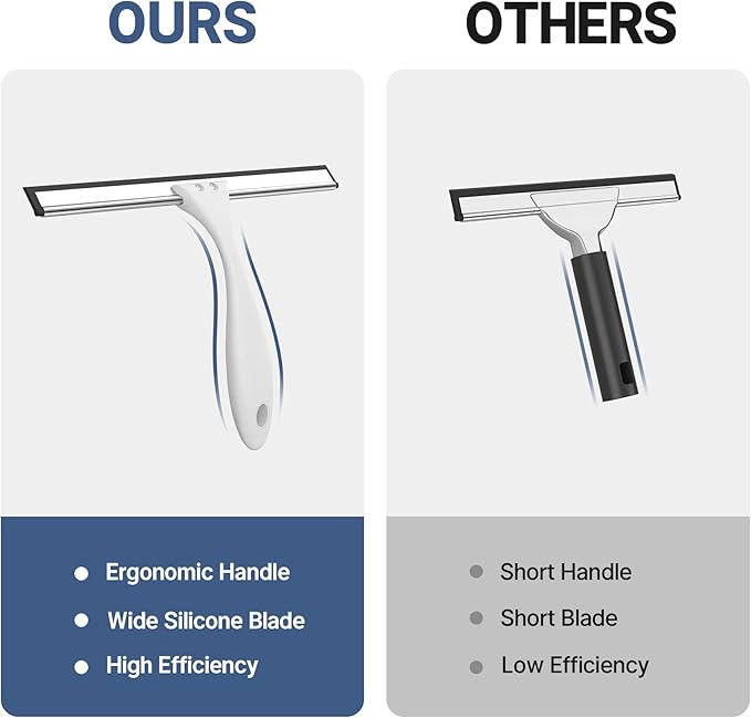 AmazerBath Squeegee for Shower Glass Doors - All-Purpose Squeegee with Hook for Windows, Mirrors, Tiles and Car Glass, 10 Inches