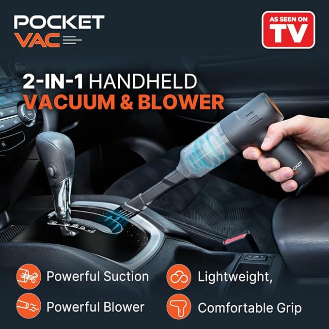 Pocket Vac Handheld Vacuum Compact Wireless Vacuum Cleaner, Lightweight Hand Held Vacuuming for Home Kitchen Car Corner Upholstery Pet Hair Dust Crumbs Cleaning