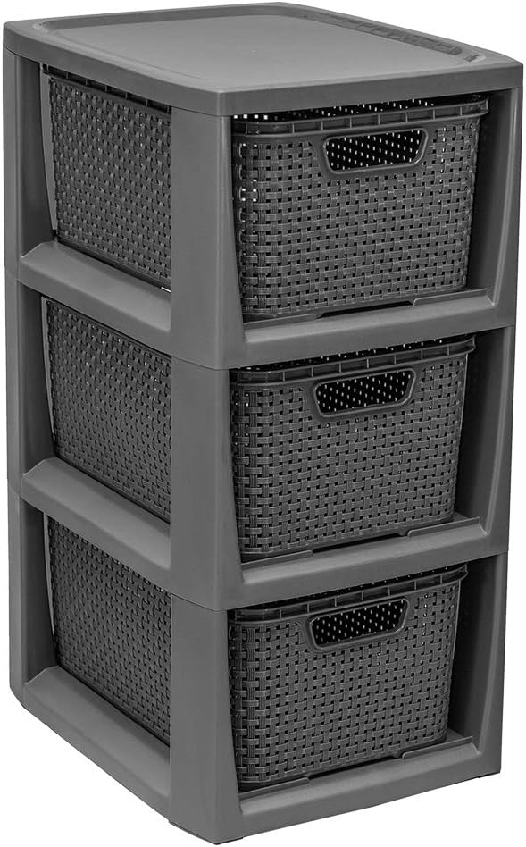 BranQ - Home Essential Shelf in Rattan Look Plastic Polypropylene 29.5 x 24 x 48.7 cm Anthracite
