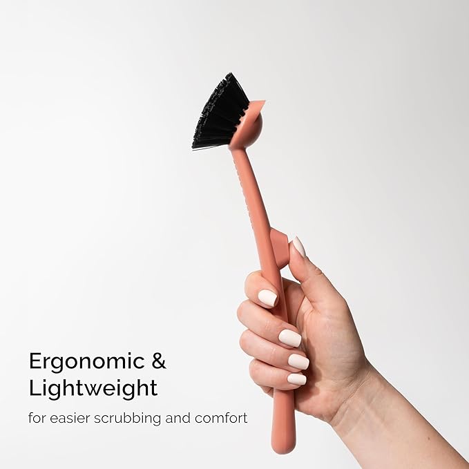 Earth & Mango Magnetic Dish Brush & Scraper, Snaps to Sink, Non-Scratch, Dishwasher Safe, Dish Scrubber – Terracotta Clay
